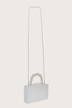 Reya Bead Handle Marbled Box Clutch Bag In White<Lavish Alice Fashion