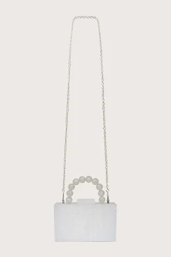 Reya Bead Handle Marbled Box Clutch Bag In White<Lavish Alice Fashion