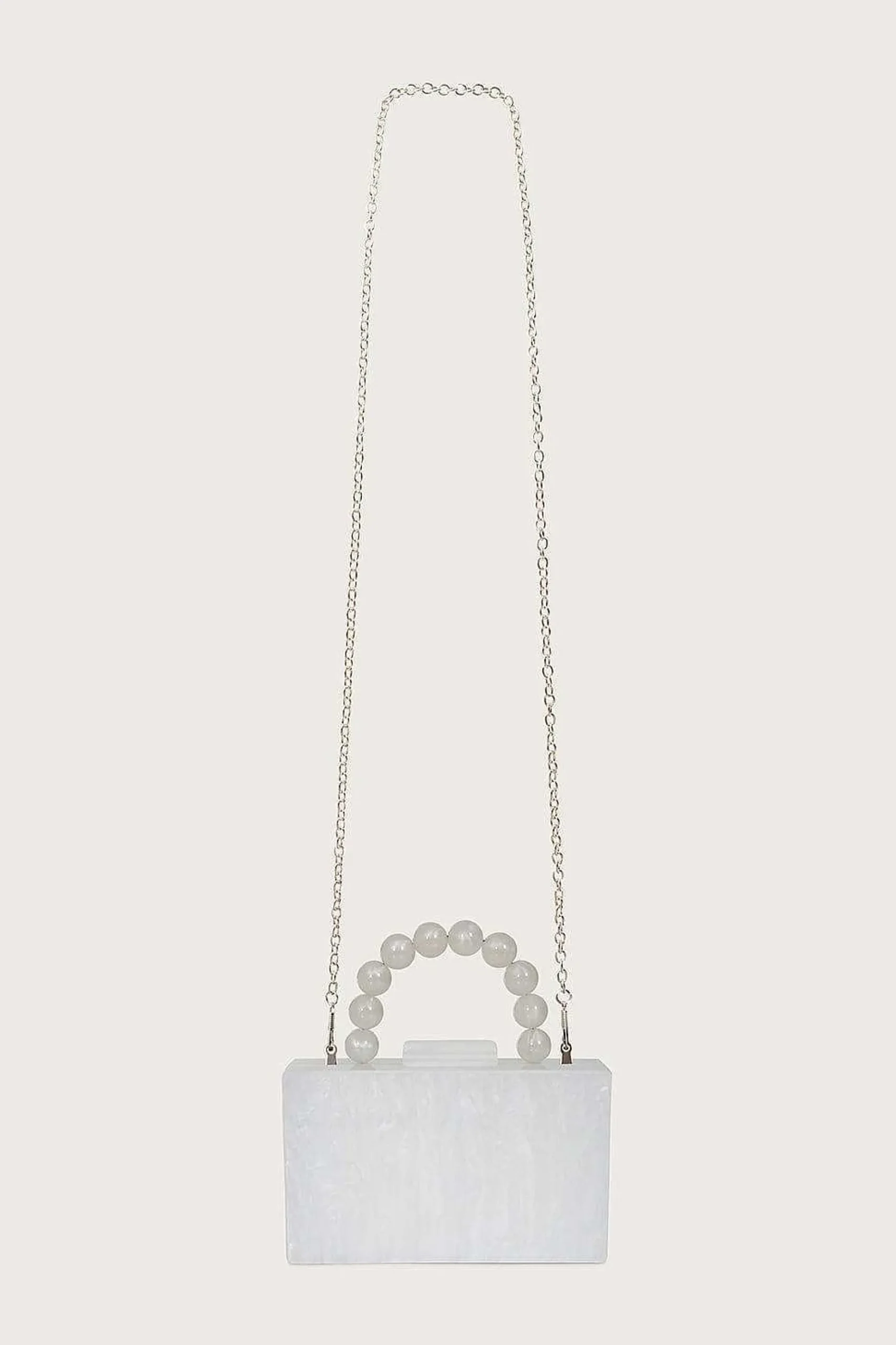 Reya Bead Handle Marbled Box Clutch Bag In White<Lavish Alice Fashion