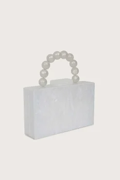 Reya Bead Handle Marbled Box Clutch Bag In White<Lavish Alice Fashion