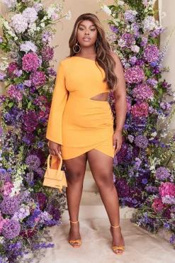 Riley Curve One Shoulder Cape Mini Dress In Mango Orange<Lavish Alice Best Sale