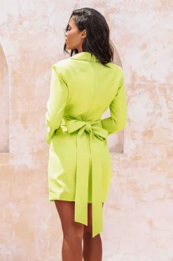 Rory Interlocking Panel Bow Back Blazer Dress In Chartreuse<Lavish Alice Best Sale