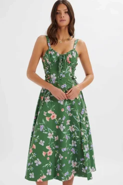 Rosey Gathered Longline Dress In Green Floral Print<Lavish Alice Best Sale