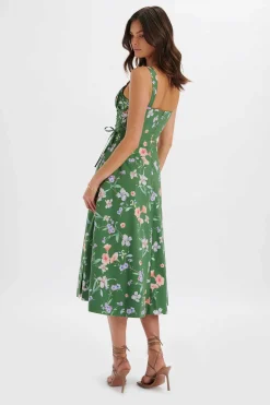 Rosey Gathered Longline Dress In Green Floral Print<Lavish Alice Best Sale