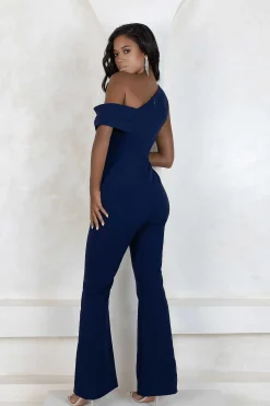 Rylie One Shoulder Pleat Detail Jumpsuit In Navy<Lavish Alice Fashion