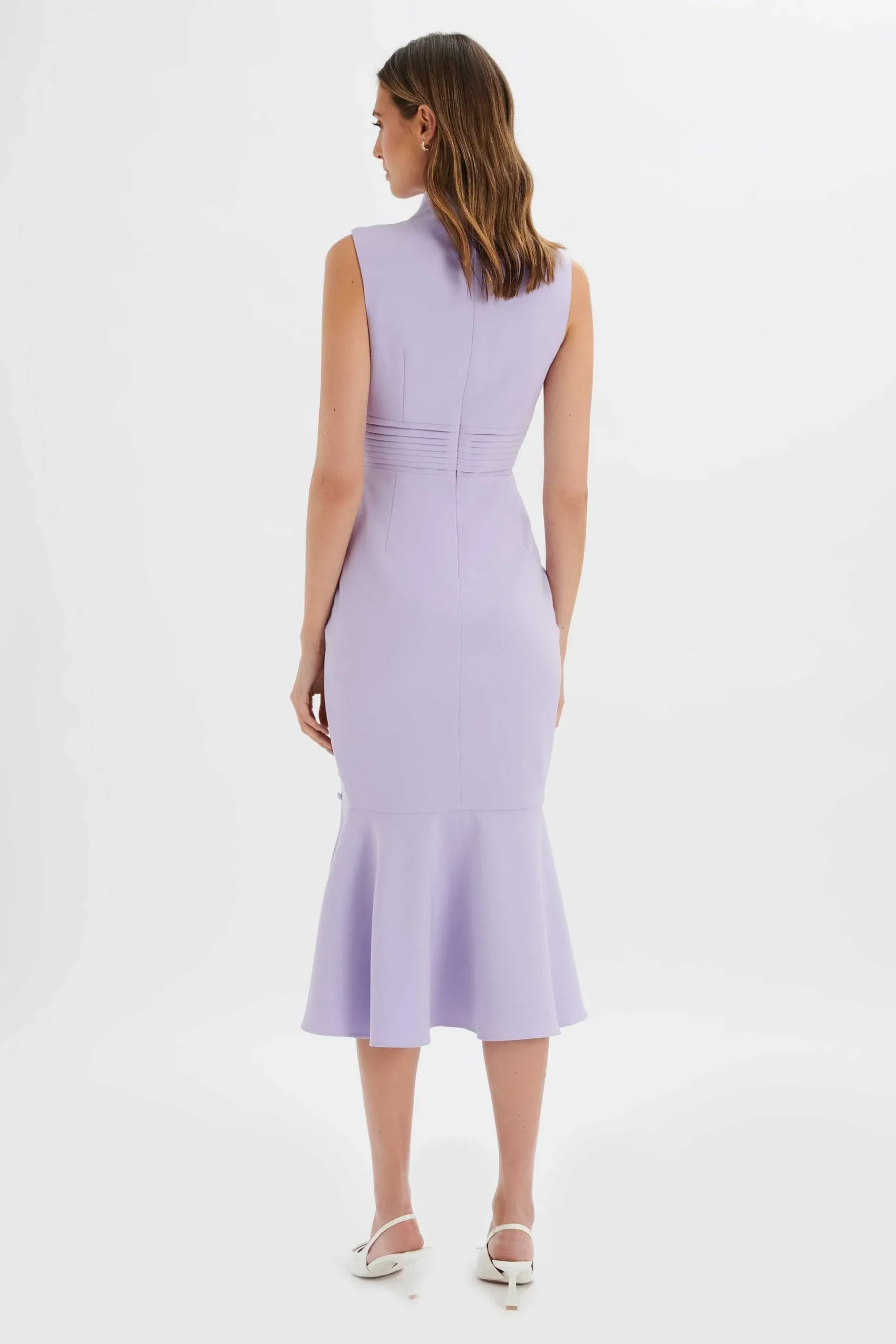 Saffron High Neck Micro Button Midi Dress In Lilac<Lavish Alice Store