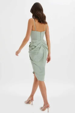 Selah Asymmetric Cowl Neck Draped Midi Dress In Sage<Lavish Alice Clearance