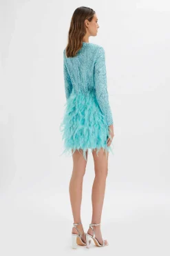 Selene Embellished Feather Mini Dress In Blue<Lavish Alice New