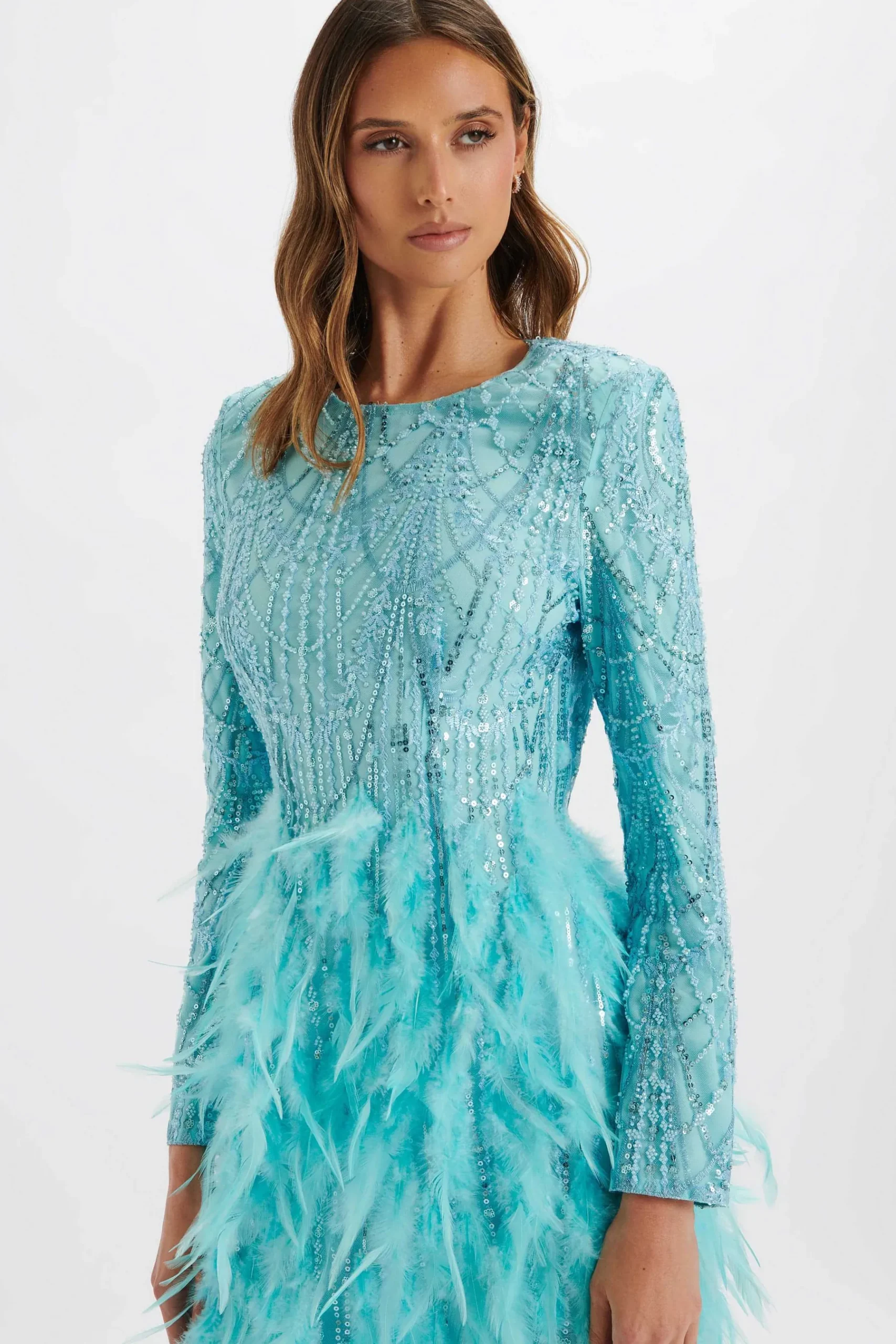 Selene Embellished Feather Mini Dress In Blue<Lavish Alice New