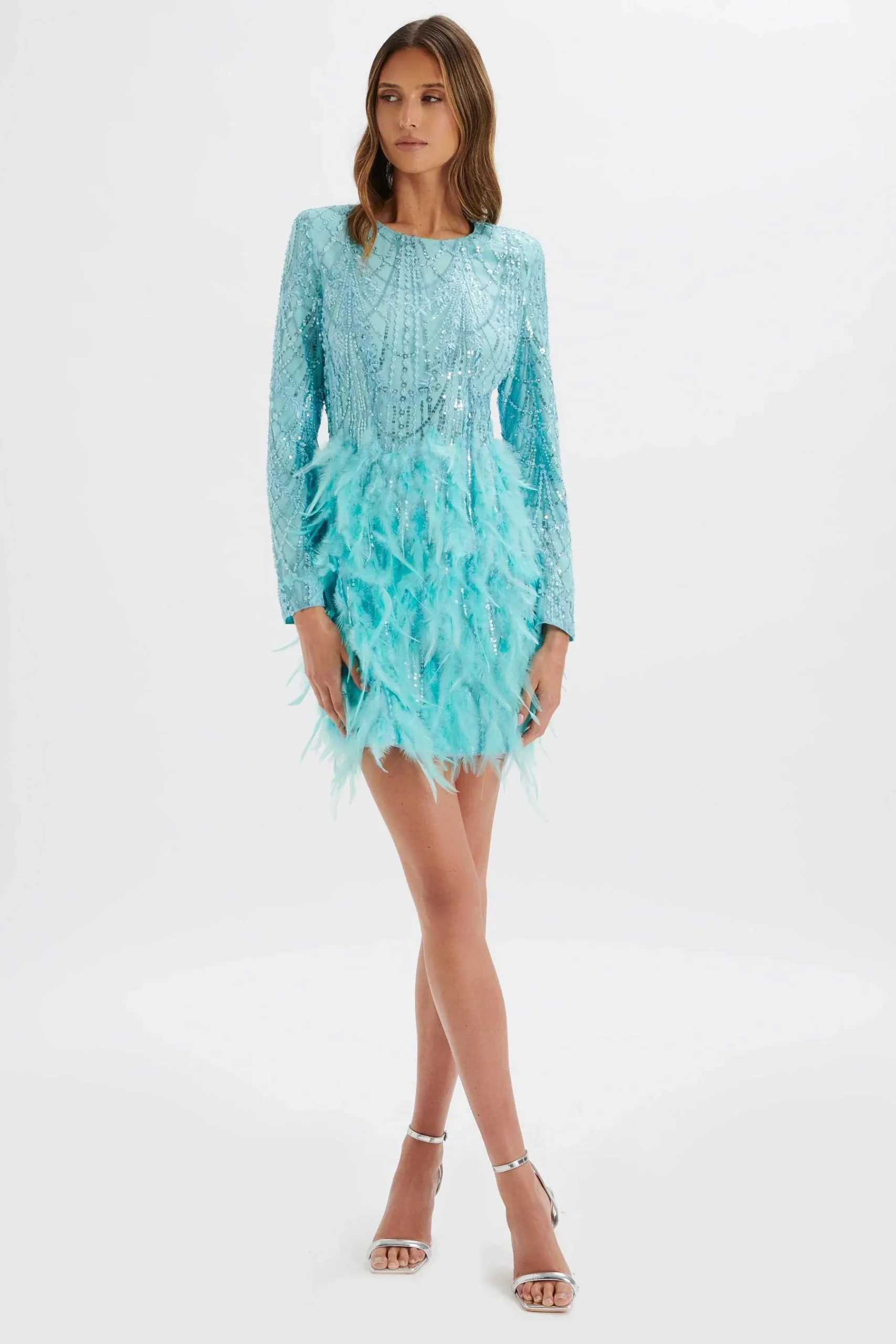 Selene Embellished Feather Mini Dress In Blue<Lavish Alice New