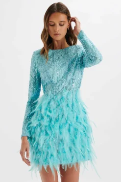 Selene Embellished Feather Mini Dress In Blue<Lavish Alice New