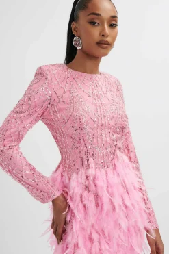 Selene Embellished Feather Mini Dress In Pink<Lavish Alice Clearance