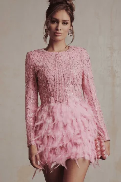 Selene Embellished Feather Mini Dress In Pink<Lavish Alice Clearance