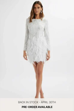 Selene Embellished Feather Mini Dress In White<Lavish Alice Best