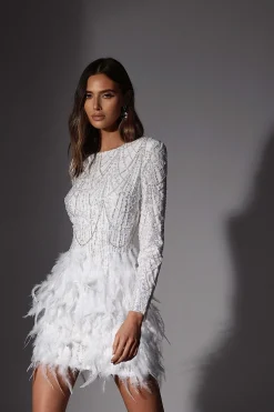 Selene Embellished Feather Mini Dress In White<Lavish Alice Best