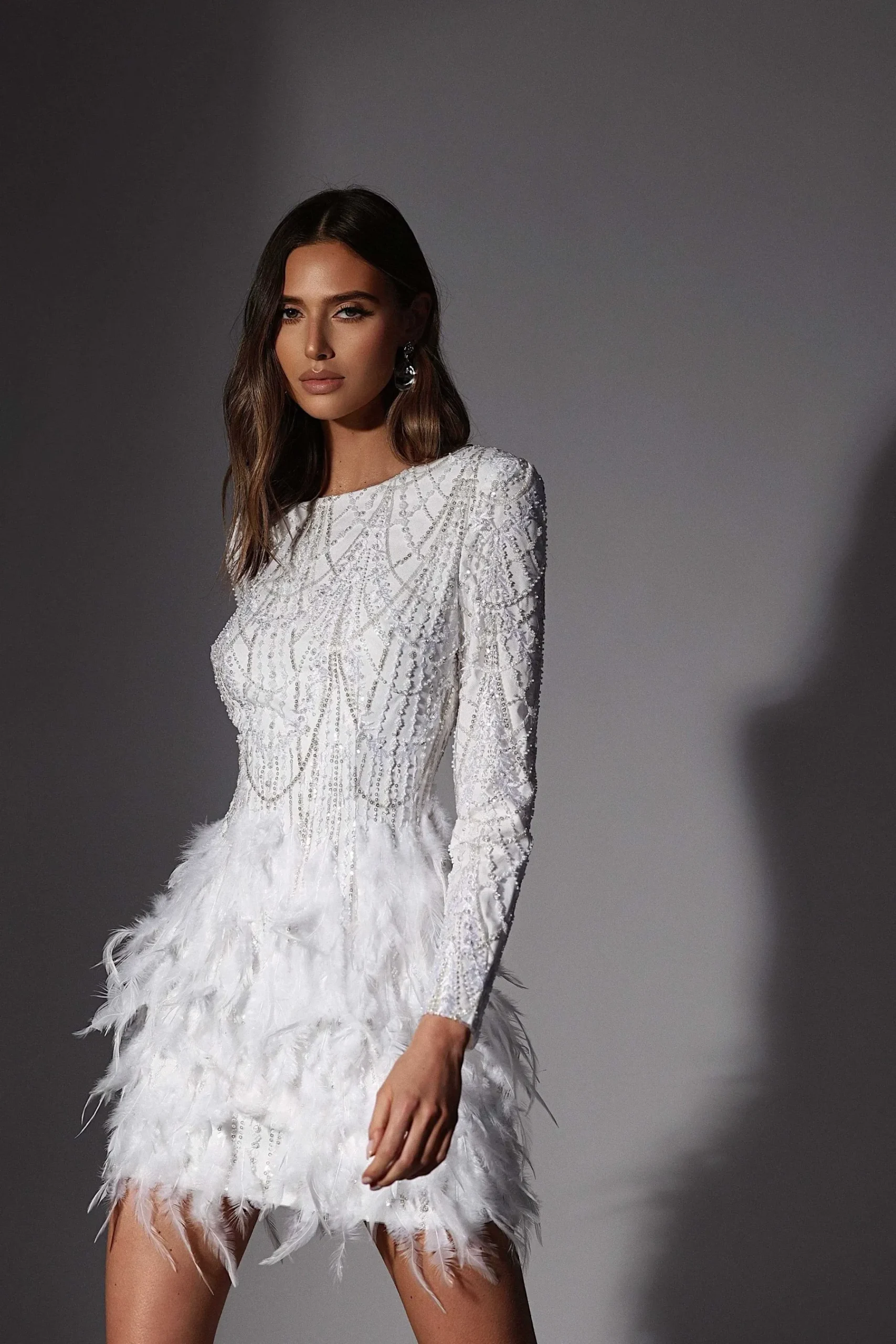 Selene Embellished Feather Mini Dress In White<Lavish Alice Best