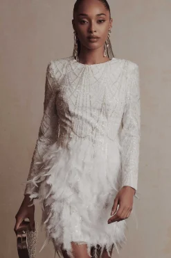 Selene Embellished Feather Mini Dress In White<Lavish Alice Best