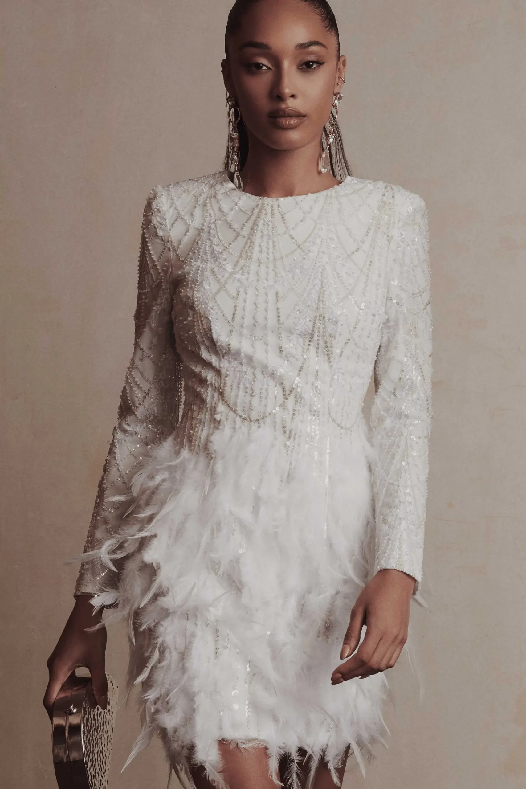 Selene Embellished Feather Mini Dress In White<Lavish Alice Best