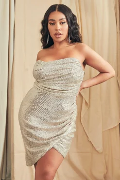 Serenity Curve Stretch Sequin Bandeau Wrap Dress In Silver<Lavish Alice Cheap