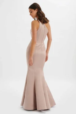 Shailene Bonded Satin Asymmetric Maxi Dress In Mink<Lavish Alice Best