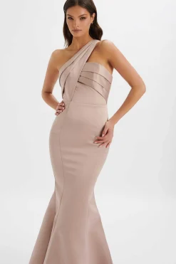 Shailene Bonded Satin Asymmetric Maxi Dress In Mink<Lavish Alice Best