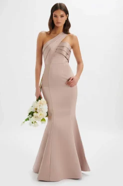 Shailene Bonded Satin Asymmetric Maxi Dress In Mink<Lavish Alice Best
