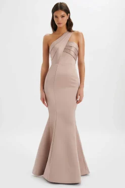 Shailene Bonded Satin Asymmetric Maxi Dress In Mink<Lavish Alice Best