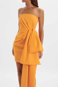 Shakira Bandeau Half Bow Drape Midi Dress In Apricot<Lavish Alice Online