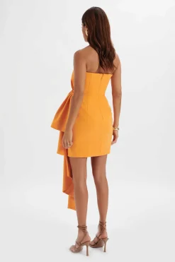 Shakira Bandeau Half Bow Drape Midi Dress In Apricot<Lavish Alice Online