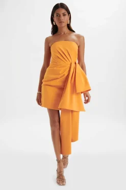 Shakira Bandeau Half Bow Drape Midi Dress In Apricot<Lavish Alice Online