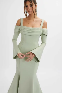 Sia Ponte Pleated Cowl Longline Midi Dress In Sage Green<Lavish Alice Store