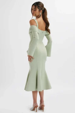 Sia Ponte Pleated Cowl Longline Midi Dress In Sage Green<Lavish Alice Store