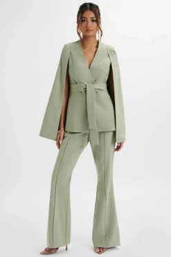 Skye Belted Cape Blazer Jacket In Sage Green<Lavish Alice Clearance