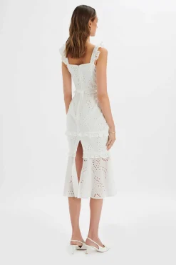 Sofi Broderie Anglais Ruffle Fishtail Midaxi In White<Lavish Alice Hot