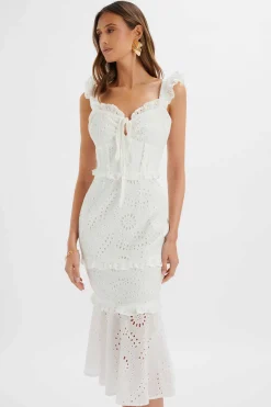 Sofi Broderie Anglais Ruffle Fishtail Midaxi In White<Lavish Alice Hot