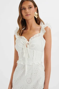 Sofi Broderie Anglais Ruffle Fishtail Midaxi In White<Lavish Alice Hot