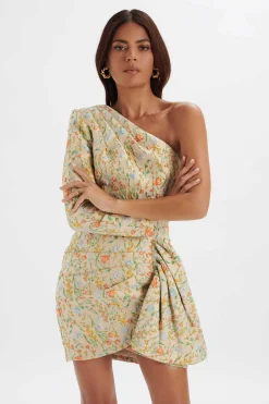 Suki One Shoulder Wrap Mini Dress In Floral Brocade<Lavish Alice Clearance