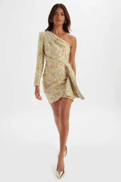 Suki One Shoulder Wrap Mini Dress In Floral Brocade<Lavish Alice Clearance