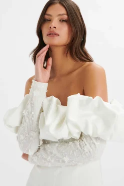 Tallulah 3D Embroidered Satin Puff Jumpsuit In White<Lavish Alice Best