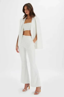 Tia Crystal Embellished Classic Cape Blazer In White<Lavish Alice Cheap