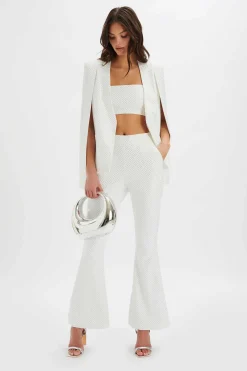 Tia Crystal Embellished Classic Cape Blazer In White<Lavish Alice Cheap