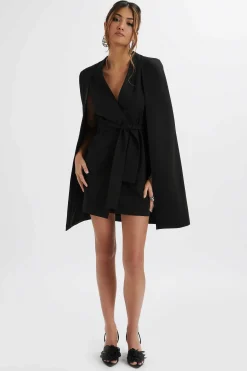 Tiffany Belted Cape Blazer Mini Dress In Black<Lavish Alice Hot