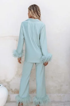 Tilly Feather Trim Satin Pyjama In Sage<Lavish Alice Hot