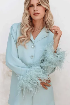 Tilly Feather Trim Satin Pyjama In Sage<Lavish Alice Hot