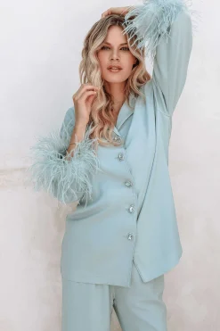 Tilly Feather Trim Satin Pyjama In Sage<Lavish Alice Hot