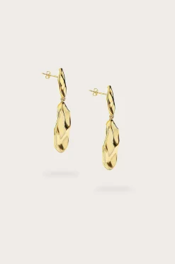 Yasmin Hammered Effect Oval Drop Gold Earrings<Lavish Alice Flash Sale
