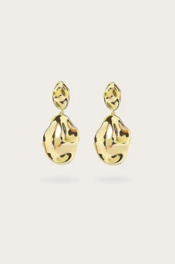 Yasmin Hammered Effect Oval Drop Gold Earrings<Lavish Alice Flash Sale