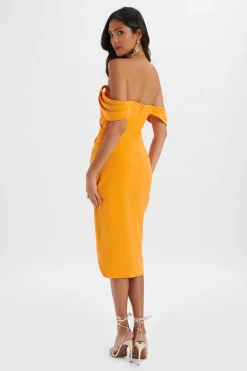 Zamira 3D Flower Detail Off Shoulder Midi Dress In Orange<Lavish Alice Hot