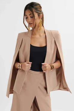 Zendaya Classic Cape Blazer Jacket In Camel<Lavish Alice Flash Sale